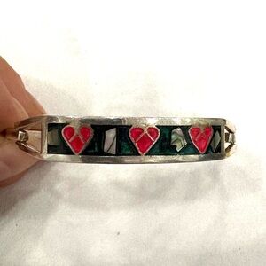 Alpaca Silver and Red Heart Bracelet